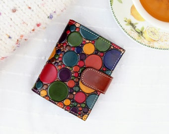 Mini leather wallet with coin pouch, teeny women leather wallet, little leather mini wallet, tooled mini purse, small cute women wallet