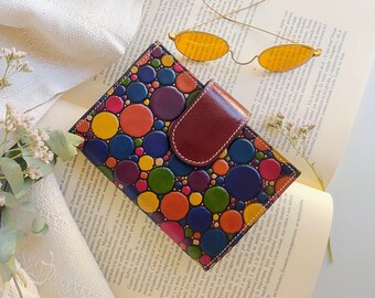 Embossed leather women's wallet, authentic leather wallet for women, retro style wallet, tooled leather wallet, hand painted leather wallet