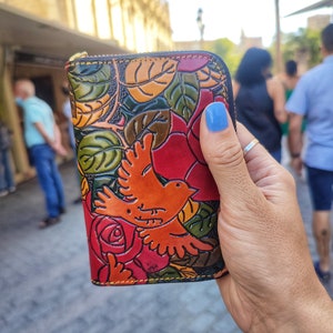 Handmade leather woman wallet • Roses leather wallet • Wallets for women • gifts for wife • woman wallet leather