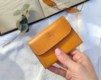 Portefeuille en cuir minimal, porte-monnaie femme en cuir authentique fabriqué à la main, porte-monnaie femme, pochette en cuir • cadeaux pour elle • petite pochette