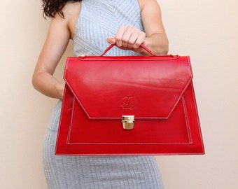 Red Leather laptop bag, Leather briefcase for woman, Leather work briefcase, 13 inches laptop bag, graduation gift for her, gift for lawyer