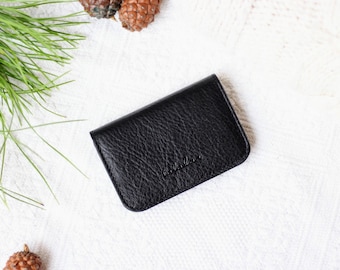 Small leather coin pouch, Slim Leather Card holder and coin purse, Minimal Leather Business card holder wallet, leather card sleeve