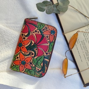 Handmade carved leather woman wallet • woman leather wallet • personalized gifts for her