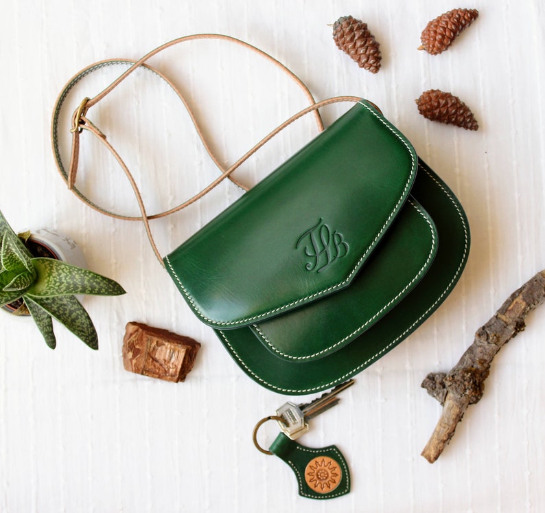 Green Leather crossbody purse, Crossbody Leather handbag, Handmade leather handbag, cute leather purse, small leather handbag image 7