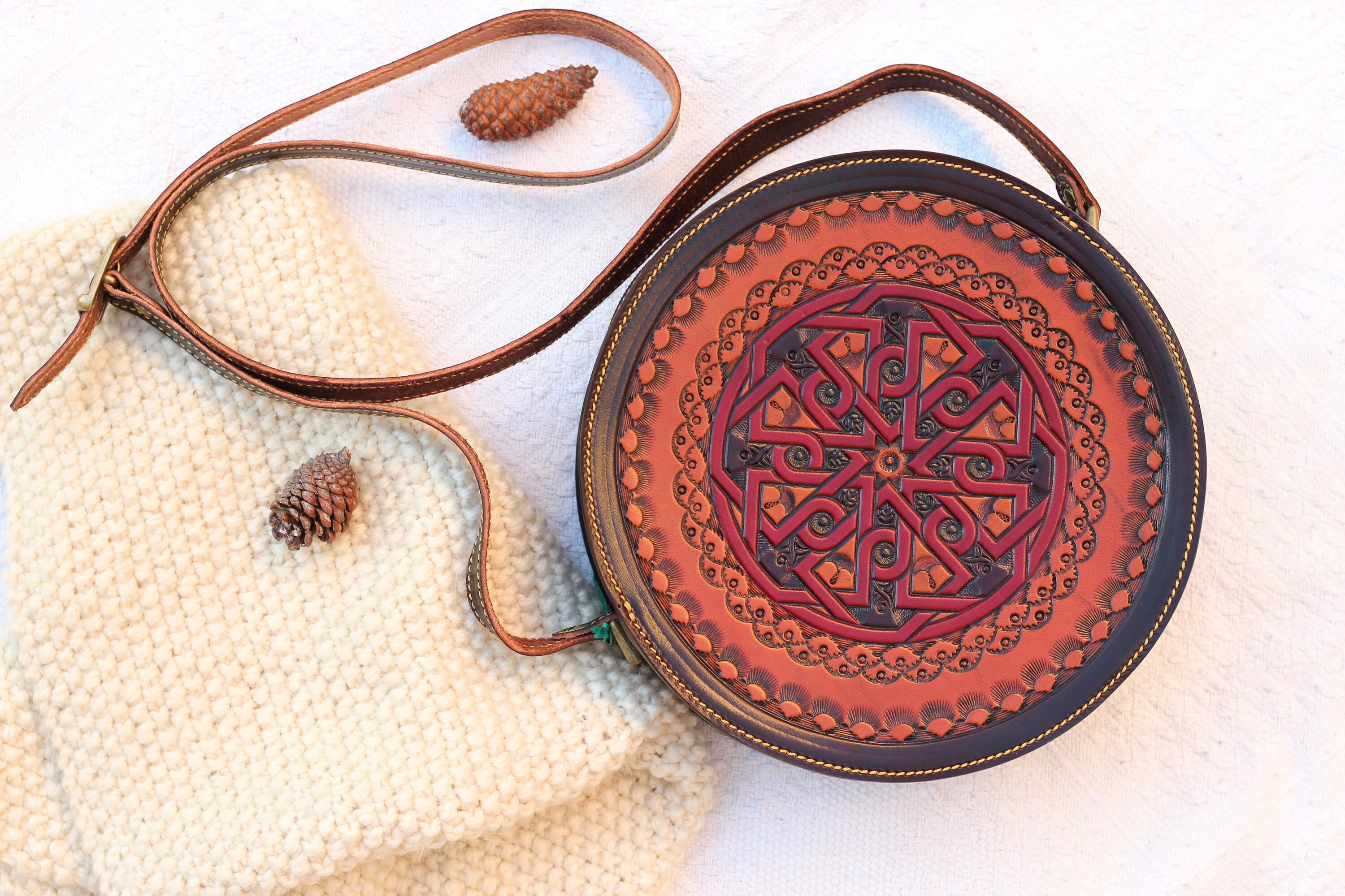 Circle viking purse viking tooled leather purse cowhide Etsy