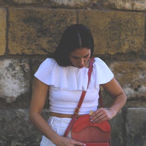 Red Leather Purse for women, Handmade Leather Handbag, Red Leather Handbag, Red Leather Crossbody Bag, Valentine's Day gift for wife imagen 3