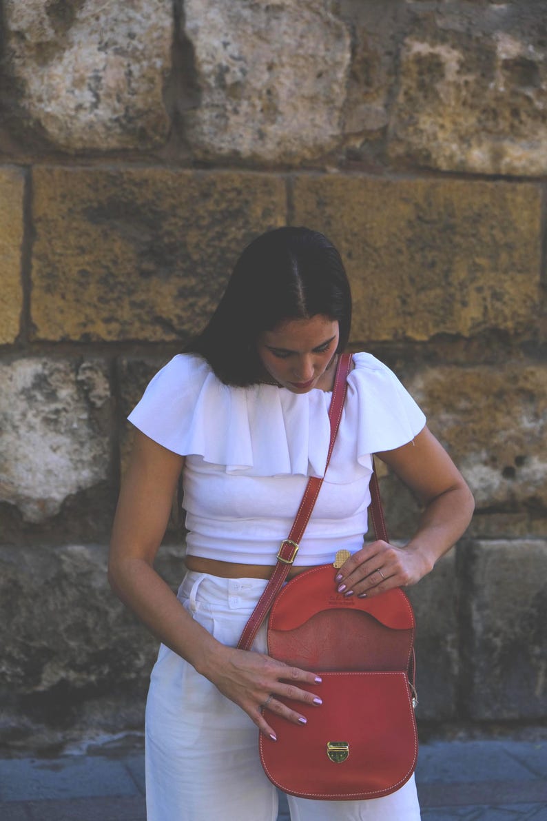 Red Leather Purse for women, Handmade Leather Handbag, Red Leather Handbag, Red Leather Crossbody Bag, Valentine's Day gift for wife imagen 3