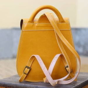 Yellow leather backpack purse for women, Hand made rucksack backpack, yellow Leather backpack for woman image 4