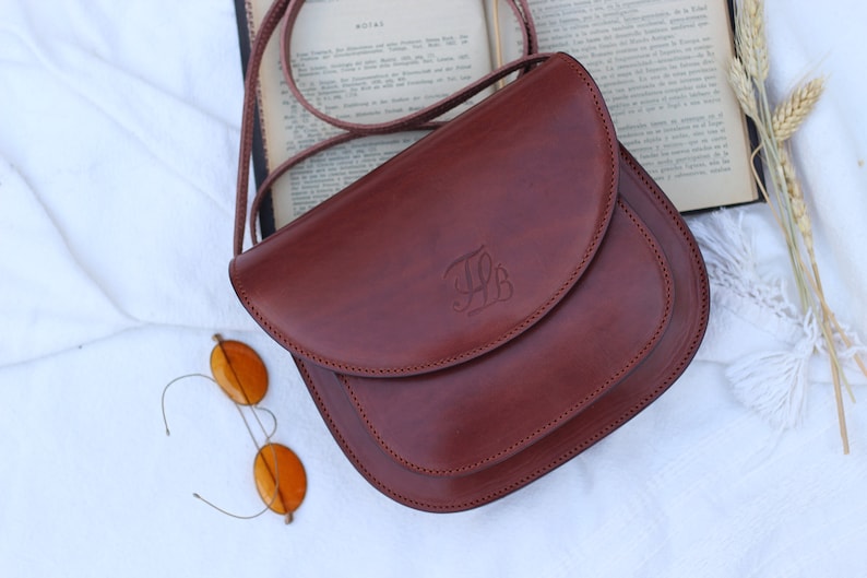 Handmade Leather Crossbody Handbag in Cognac Brown Medium Sized Purse for Women, Perfect for Long Term Use. image 1