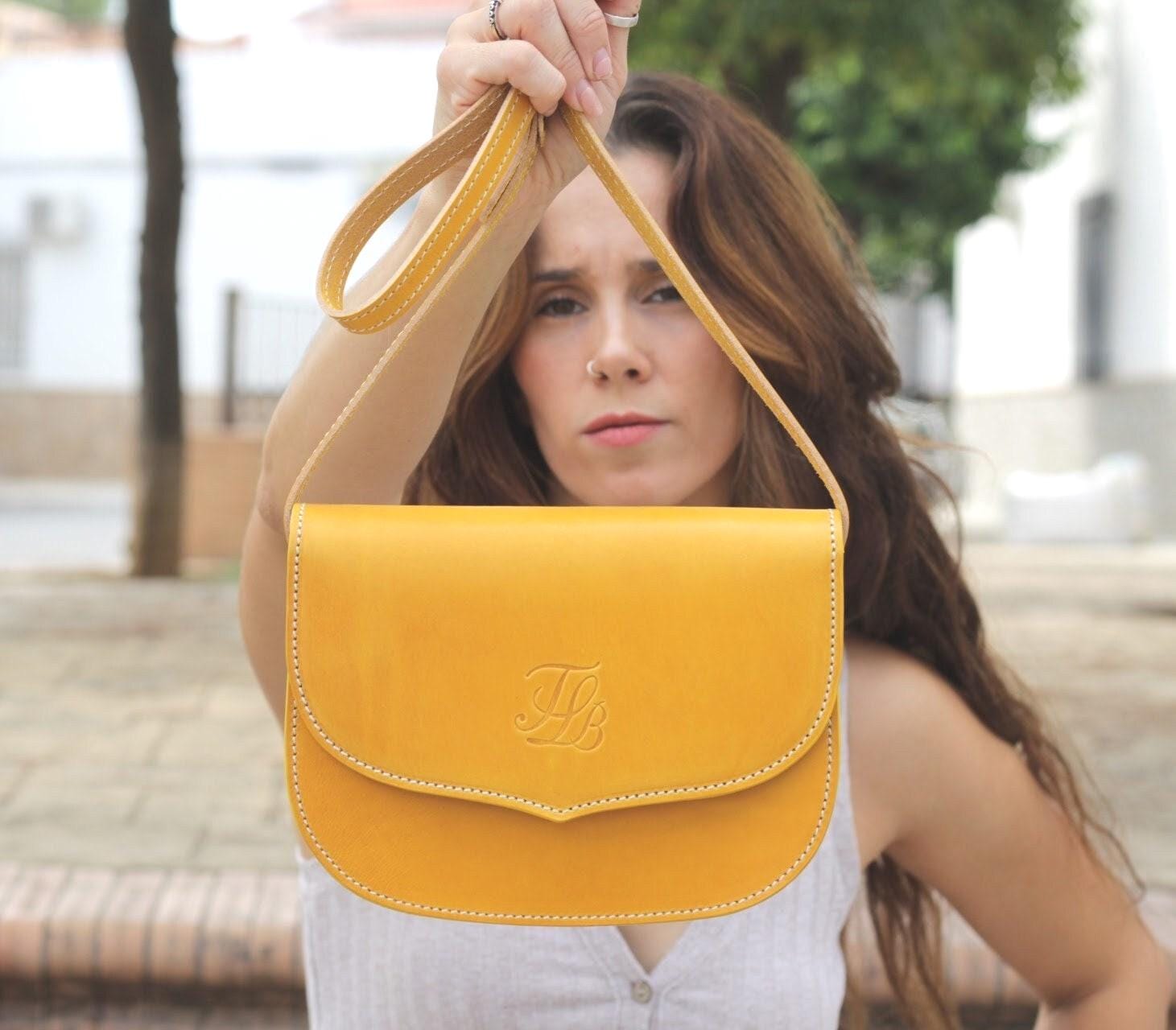 Handcrafted Leather Small Crossbody Purse - Cute Yellow Mini  display picture 3