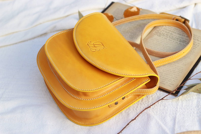 Mustard Yellow crossbody purse for women, handmade leather handbag, Small mustard Bag, small summer purse, crossbody leather bag image 5