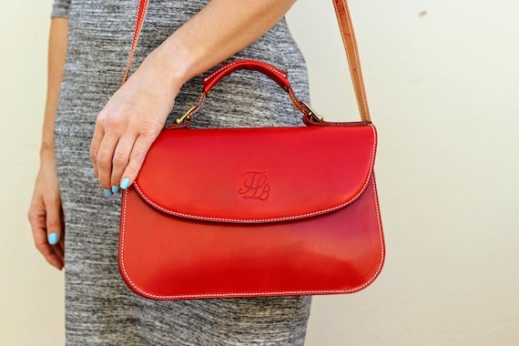 Handmade Black Leather Bag With Red Purse Black Red Crossbody