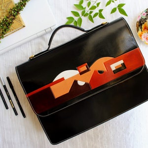 Crossbody Black Leather laptop bag for women, Leather briefcase for women, 15 inches laptop bag, laptop bag image 2