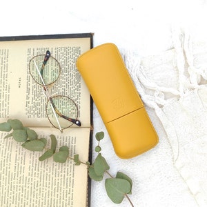 mustard leather glasses case