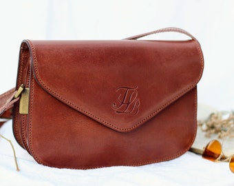 Envelope crossbody bag, small handbags, cognac leather handbag, brown leather handbag, handmade crossbody purse, minimalalist crossbody bag