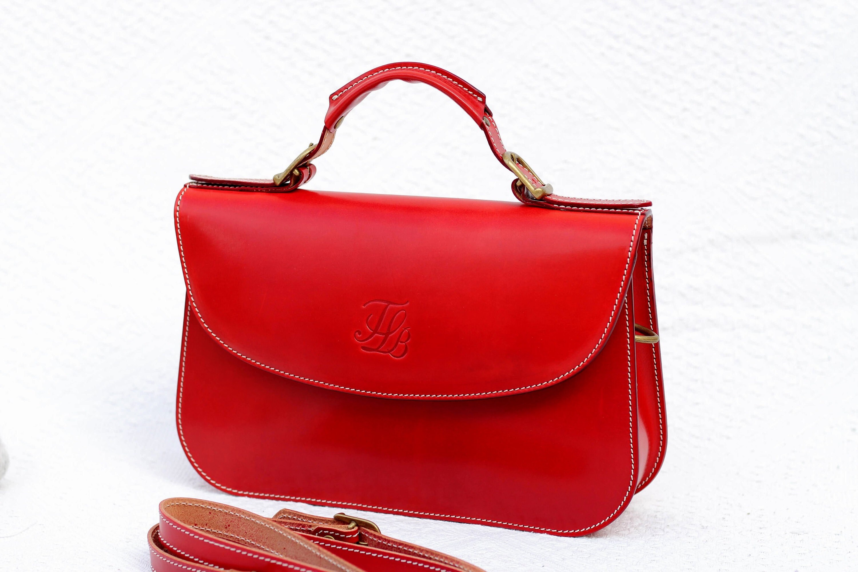 Red Crossbody Purse Top Handle Leather Bag Atemporal Leather Etsy