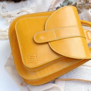 Yellow leather backpack purse for women, Hand made rucksack backpack, yellow Leather backpack for woman image 8