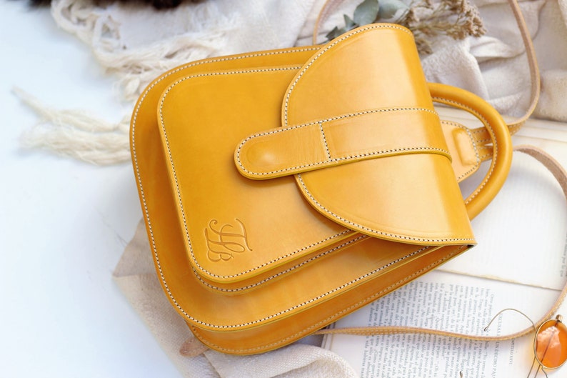 Yellow leather backpack purse for women, Hand made rucksack backpack, yellow Leather backpack for woman image 8
