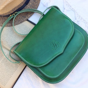 Green Leather saddle Bag for women, women's Leather bag, Handmade leather crossbody bag, leather bag for women, crossbody leather handbag image 1