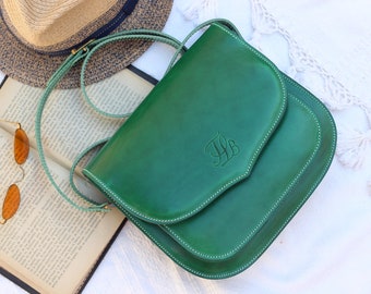 Green Leather saddle Bag for women, women's Leather bag, Handmade leather crossbody bag, leather bag for women, crossbody leather handbag