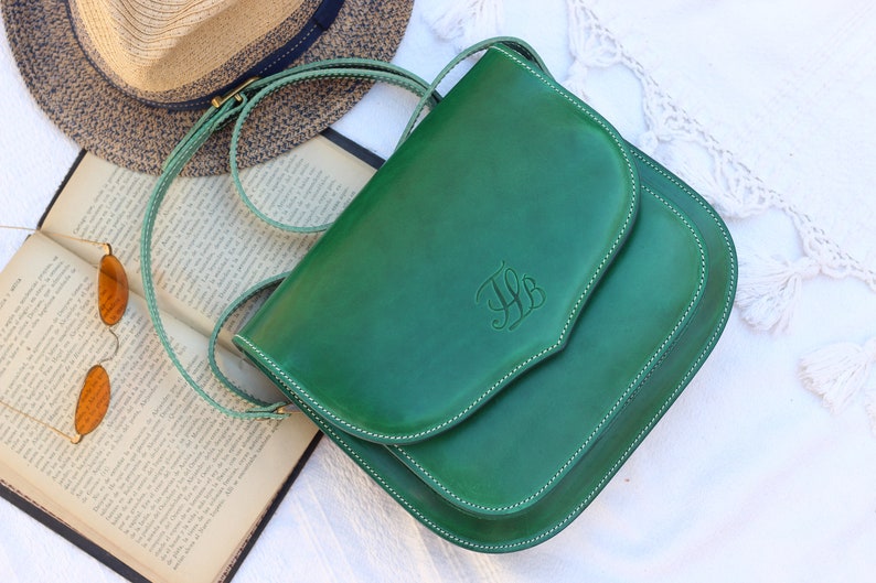 Green Leather saddle Bag for women, women's Leather bag, Handmade leather crossbody bag, leather bag for women, crossbody leather handbag image 1