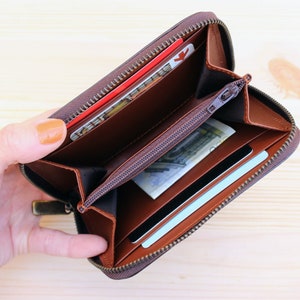 Portafoglio con cerniera per donna, portafoglio per donna con cerniera, portafoglio medio in pelle, portafoglio in pelle, regali per lei, portafoglio in pelle immagine 4