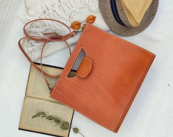 Oversize unique bag handmade full grain leather tote modern vintage style purse made by hand office bag detachable strap bag top handle bag