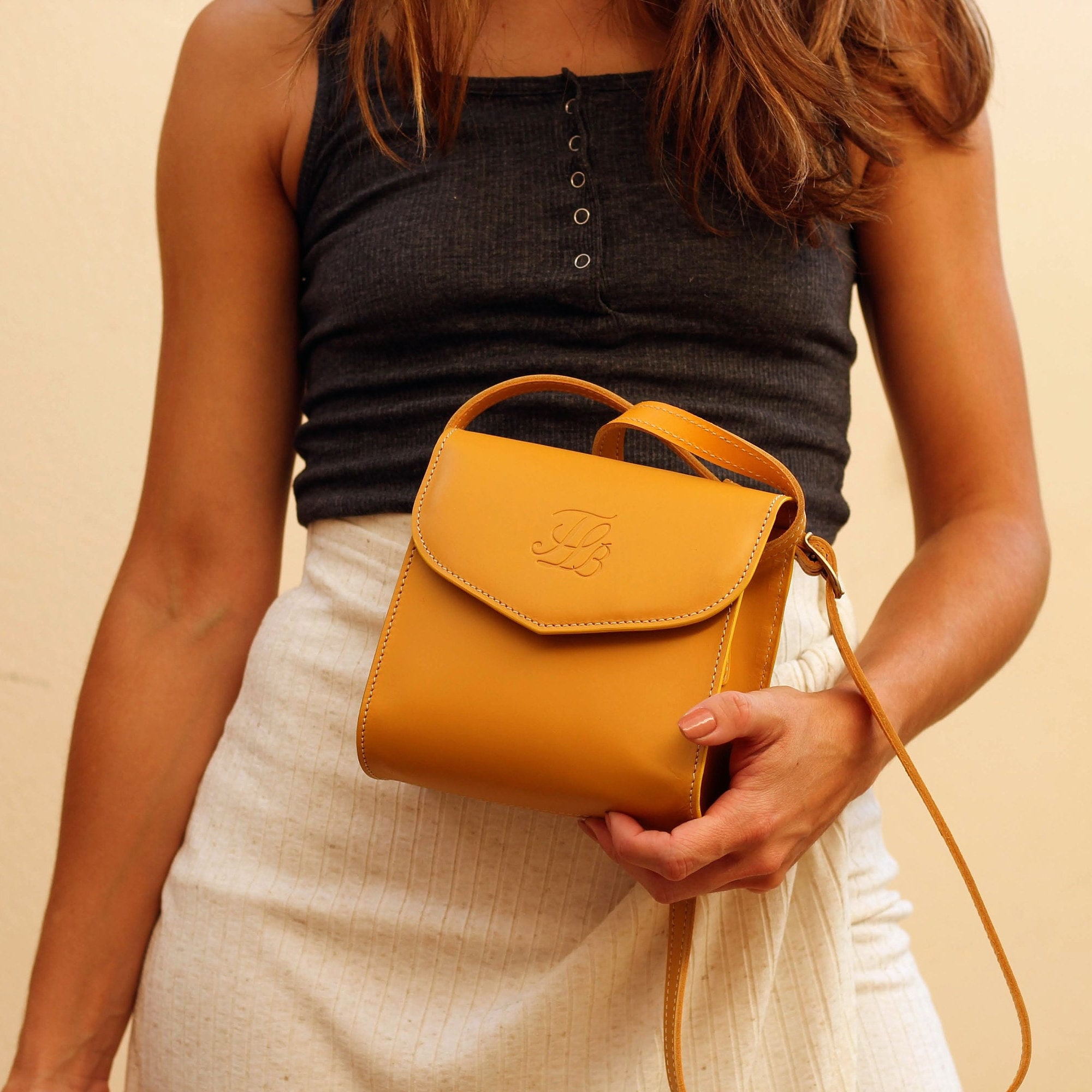 Woman YELLOW T Timeless Crossbody Bag in Leather Mini