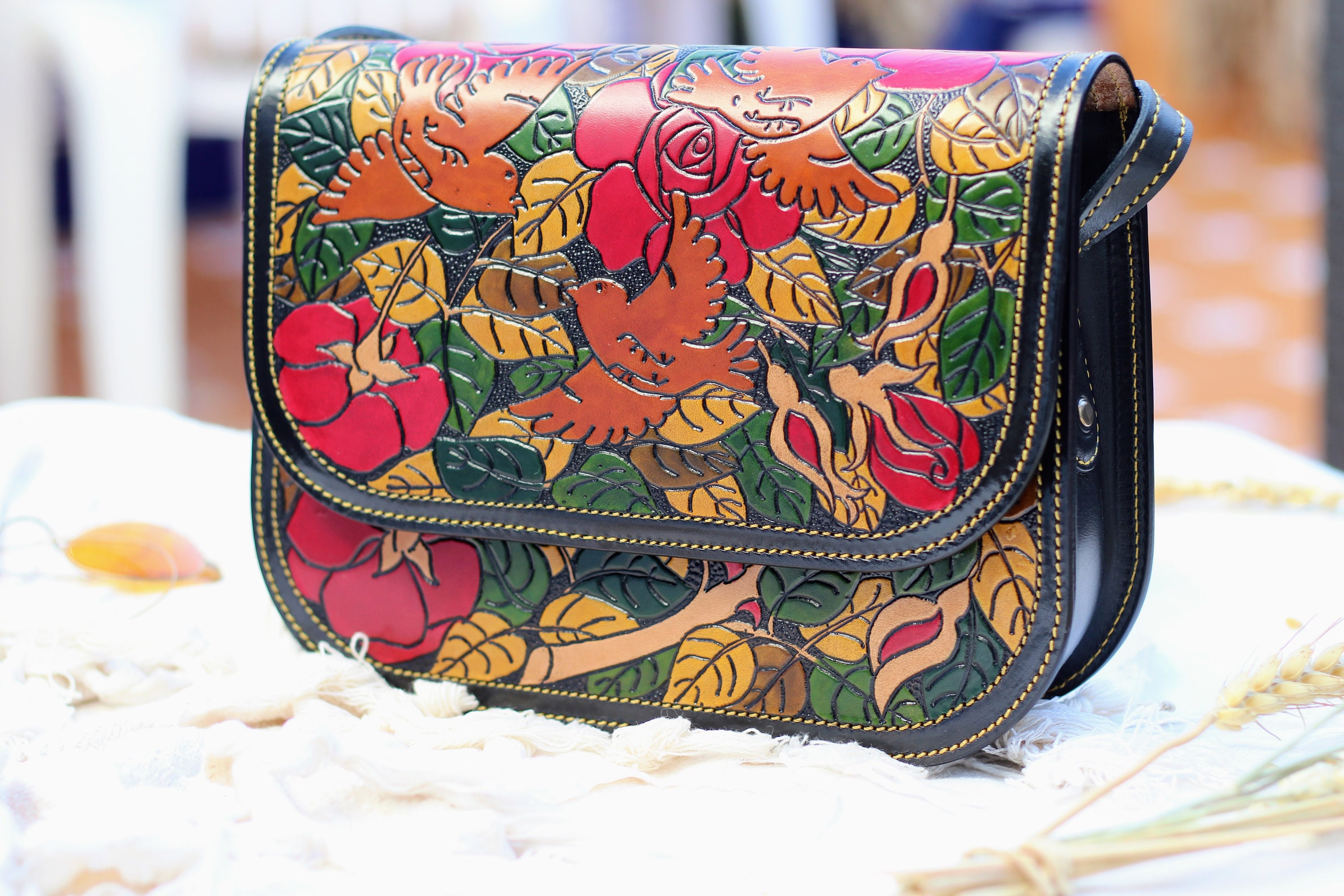Fully Tooled Leather Handbag for Women Floral Leather Handbag Handmade Leather Bag Hand Painted Leather Handbag Leather Purse With Roses Etsy Canada