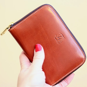 Cowhide wallet for women, Zip around leather wallet for women, cute leather wallet, women leather zip around wallet, accordion wallet, gift