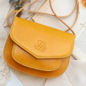 Mini Yellow Leather crossbody purse for women, small Crossbody Leather handbag, Handmade leather handbag, durable yellow leather purse image 2