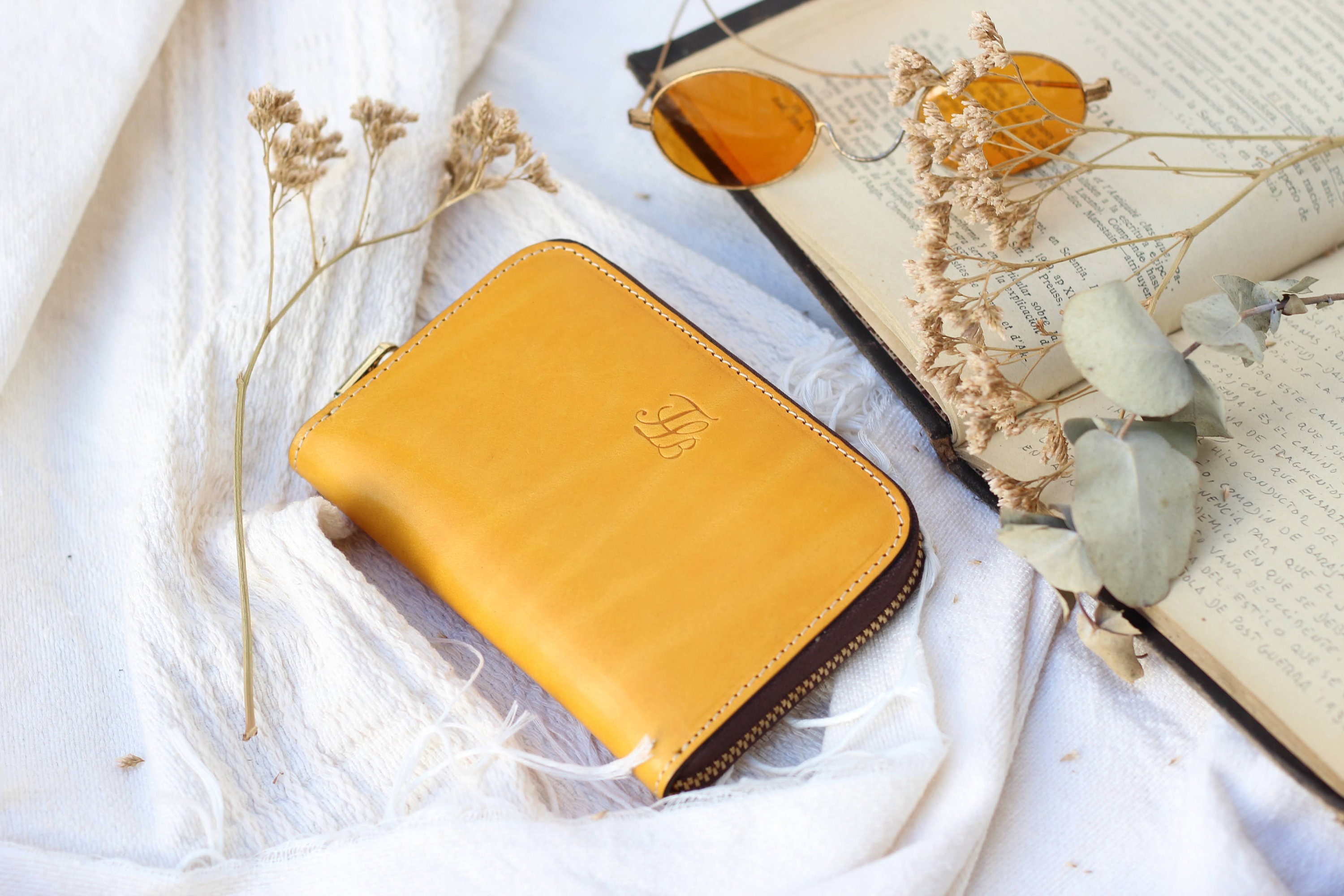 Zip Around Yellow Wallet for Women, Yellow Leather Wallets