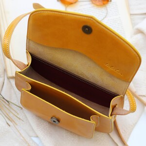 Mini Yellow Leather crossbody purse for women, small Crossbody Leather handbag, Handmade leather handbag, durable yellow leather purse image 4