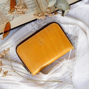 Portafoglio con cerniera per donna, portafoglio per donna con cerniera, portafoglio medio in pelle, portafoglio in pelle, regali per lei, portafoglio in pelle Yellow