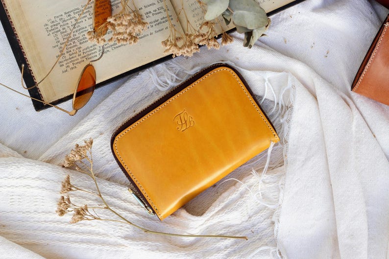 Portafoglio con cerniera per donna, portafoglio per donna con cerniera, portafoglio medio in pelle, portafoglio in pelle, regali per lei, portafoglio in pelle Yellow