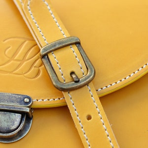 Hand made Summer Crossbody Leather Bags for women, Handcrafted Yellow Leather Purse, Yellow leather saddle bag gift for her image 7