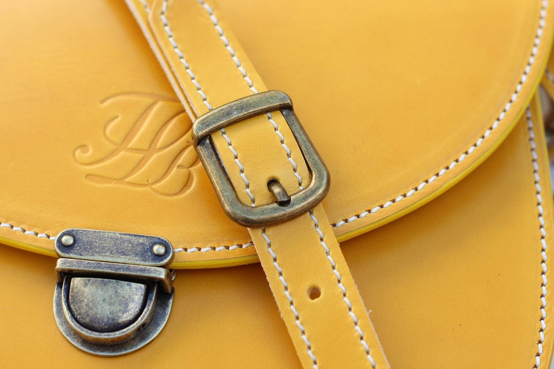 Hand made Summer Crossbody Leather Bags for women, Handcrafted Yellow Leather Purse, Yellow leather saddle bag gift for her image 7