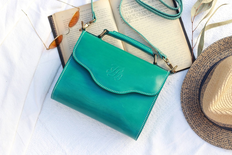 Turquoise crossbody purse, small leather handbag, Night out purse, leather handbag with handle, cute handbag purse for women, leather goods Turquoise