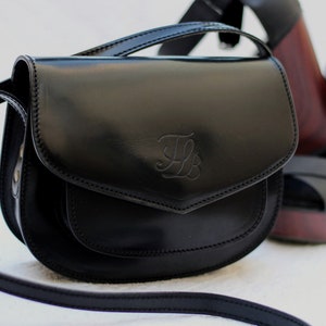 Mini Black leather handbag for women, mini black crossbody leather purse, Small crossbody leather bag, handamde black leather handbag women image 5