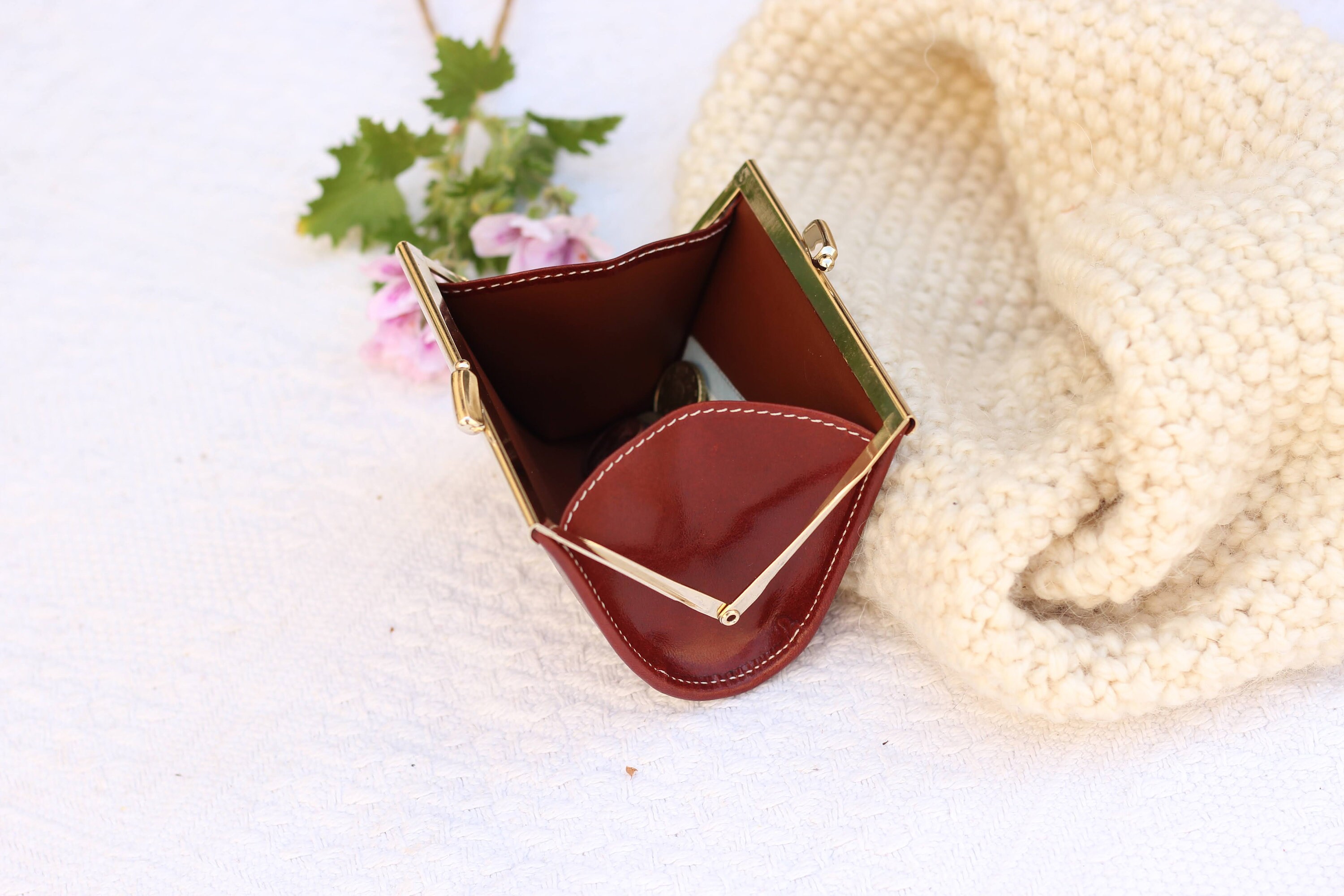 Vintage Style Leather Coin Purse Kiss Lock Gifts for her Etsy