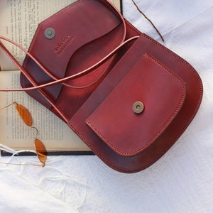 Leather saddle bag purse, Small Brown Leather Crossbody bag, Handmade leather handbag for women, Small cognac crossbody leather bag for her image 6