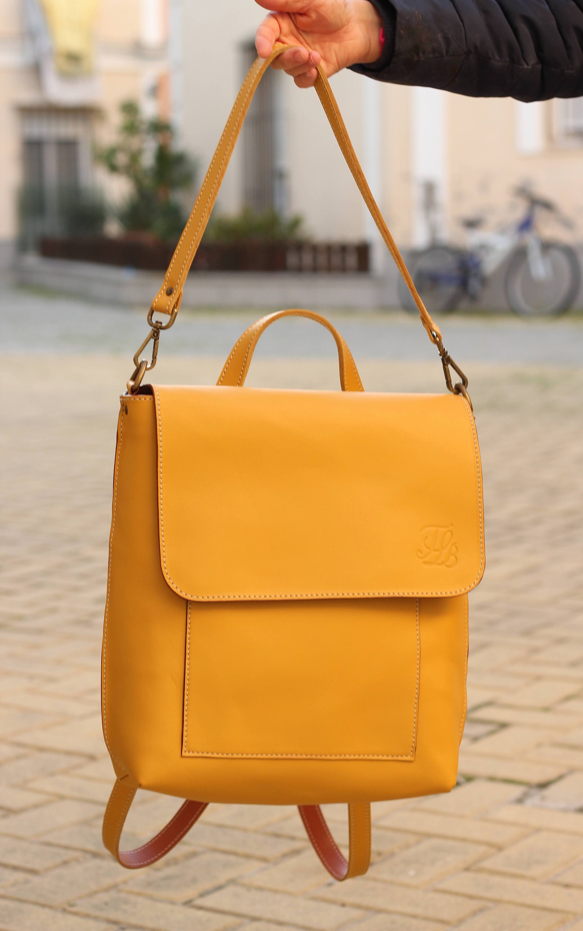 Yellow Leather backpack for women Laptop backpack Etsy