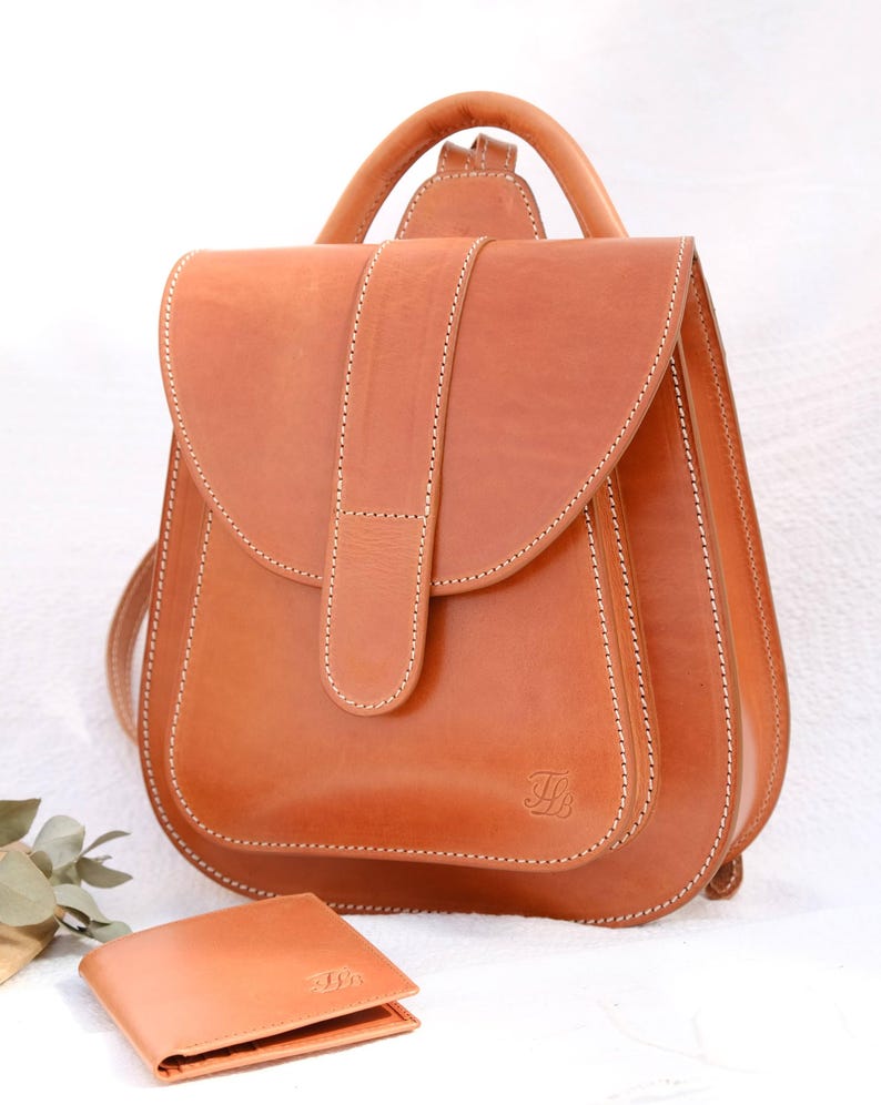 Leather backpack for women, brown leather rucksack for women, urban backpack, minimalist leather rucksack, cowhide backpack, cute backpack Light Brown