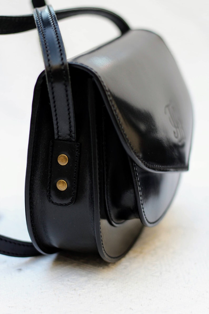 Mini Black leather handbag for women, mini black crossbody leather purse, Small crossbody leather bag, handamde black leather handbag women image 7