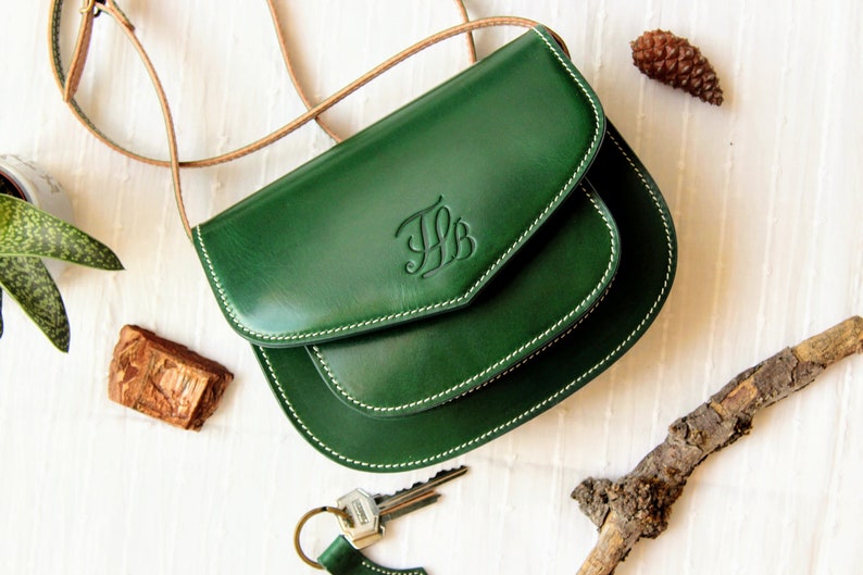 Green Leather crossbody purse, Crossbody Leather handbag, Handmade leather handbag, cute leather purse, small leather handbag image 1