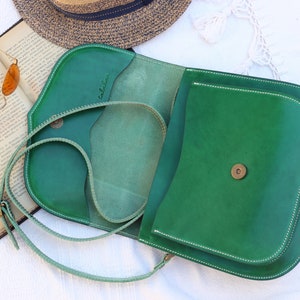 Green Leather saddle Bag for women, women's Leather bag, Handmade leather crossbody bag, leather bag for women, crossbody leather handbag image 5