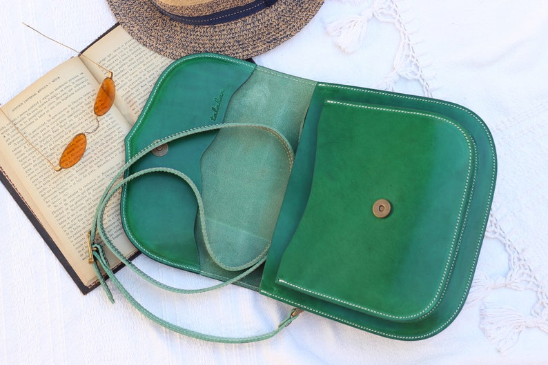 Green Leather saddle Bag for women, women's Leather bag, Handmade leather crossbody bag, leather bag for women, crossbody leather handbag image 5