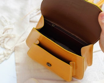 Yellow Mustard Leather Backpack Purse for Women, Handmade  display picture 1