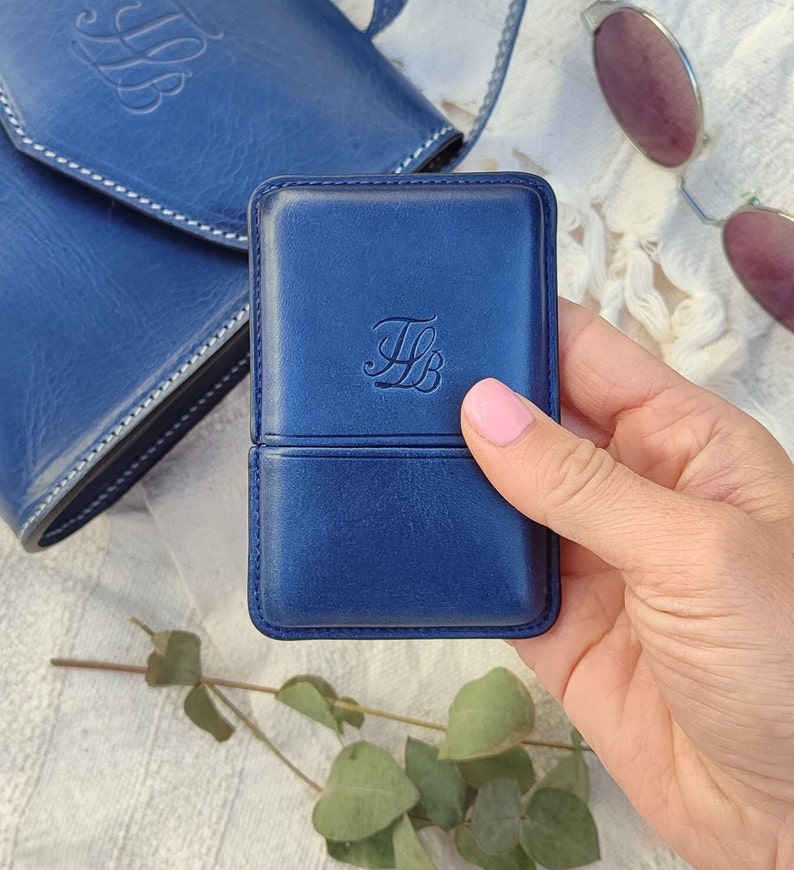 Leather Card holder, Leather Business card holder, Minimalist card holder, leather card sleeve, leather goods for men, card holder wallet Blue