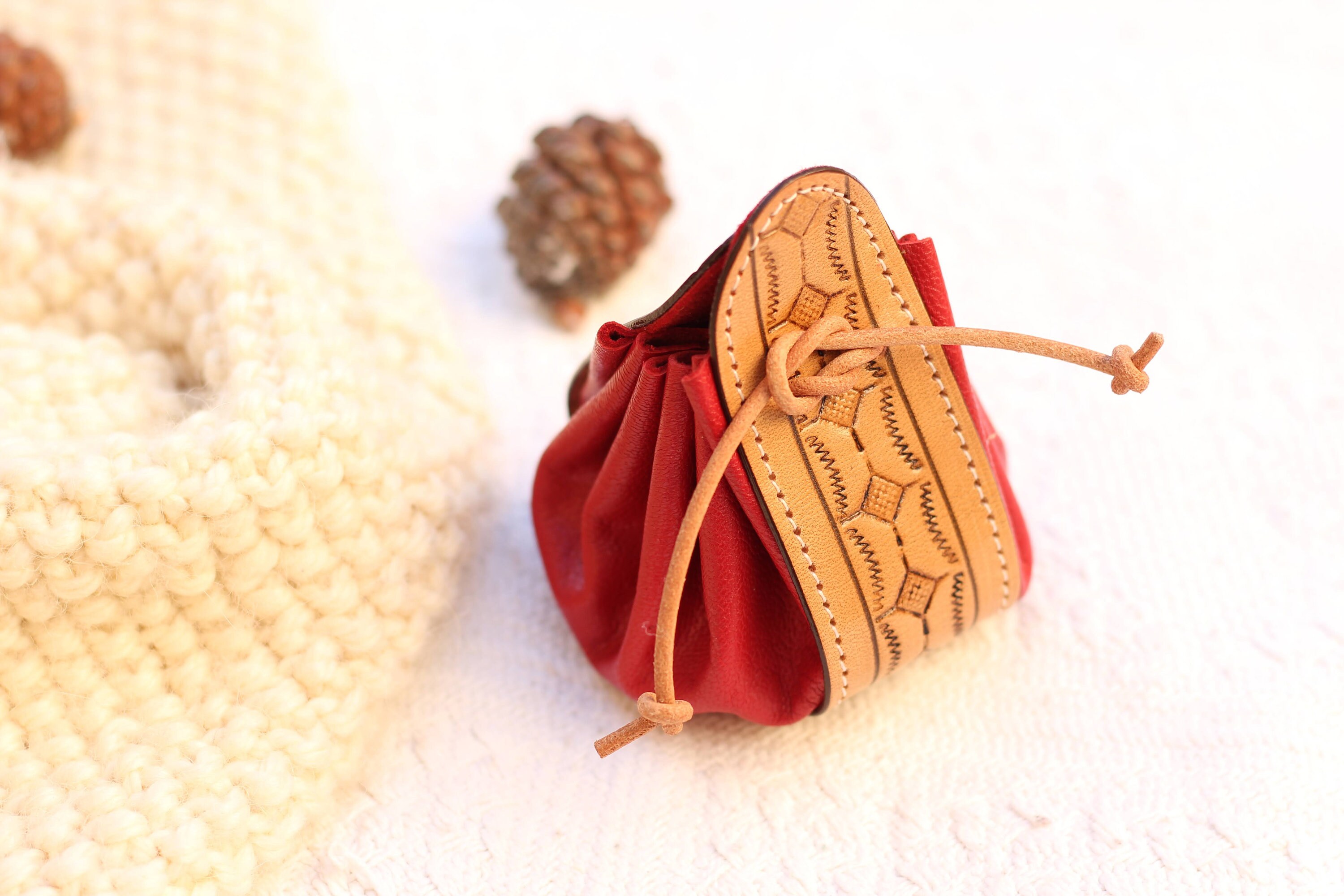 Lanyard wallet Leather drawstring pouch Coin Pouch leather - Etsy España